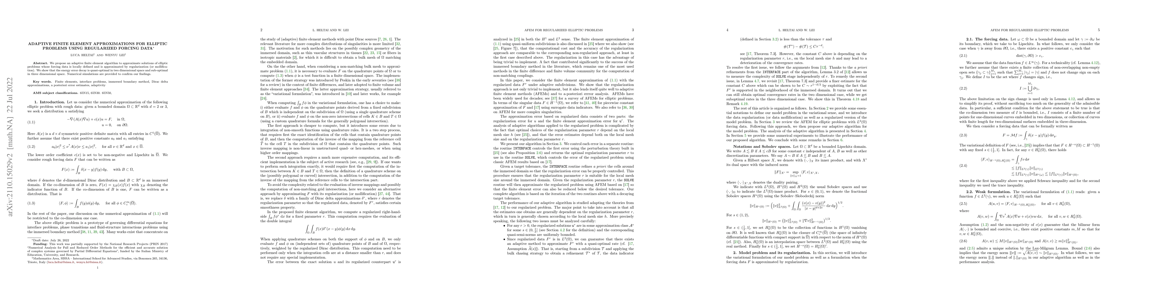 Thumbnail for Adaptive finite element approximations for elliptic problems using
  regularized forcing data