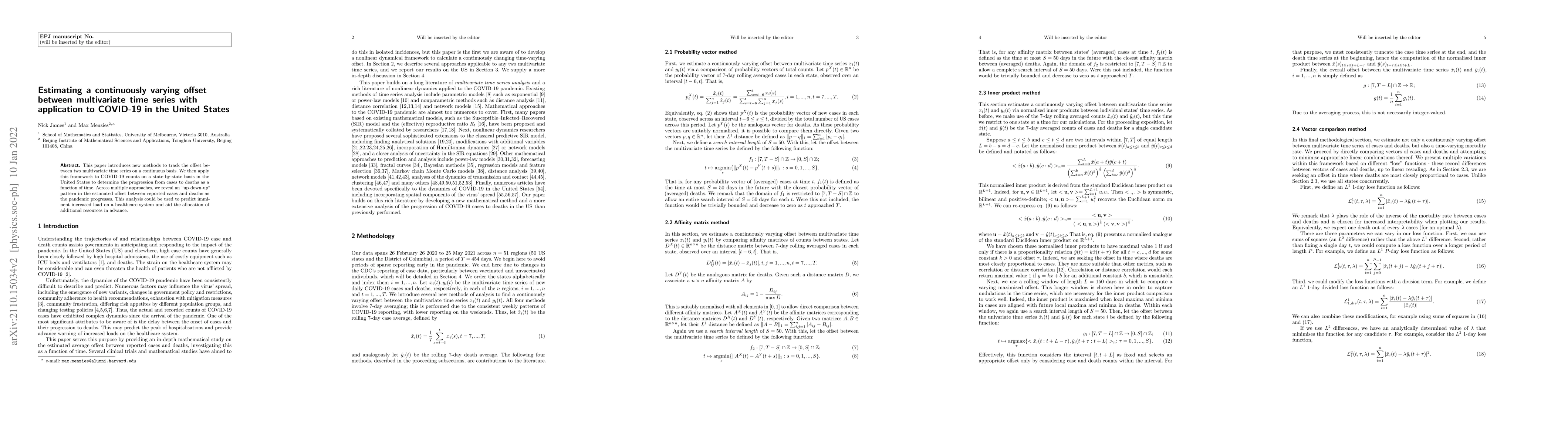 Thumbnail for Estimating a continuously varying offset between multivariate time
  series with application to COVID-19 in the United States