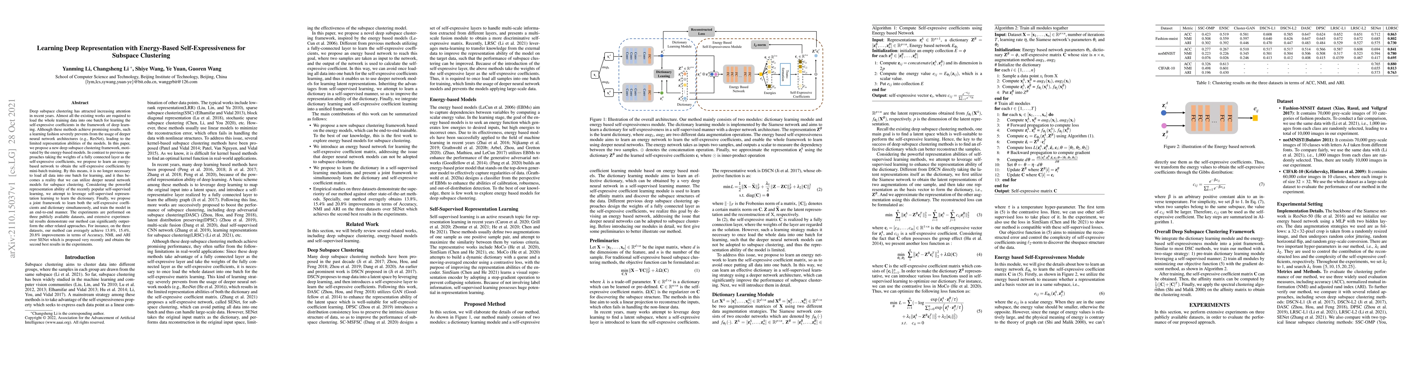 Thumbnail for Learning Deep Representation with Energy-Based Self-Expressiveness for
  Subspace Clustering