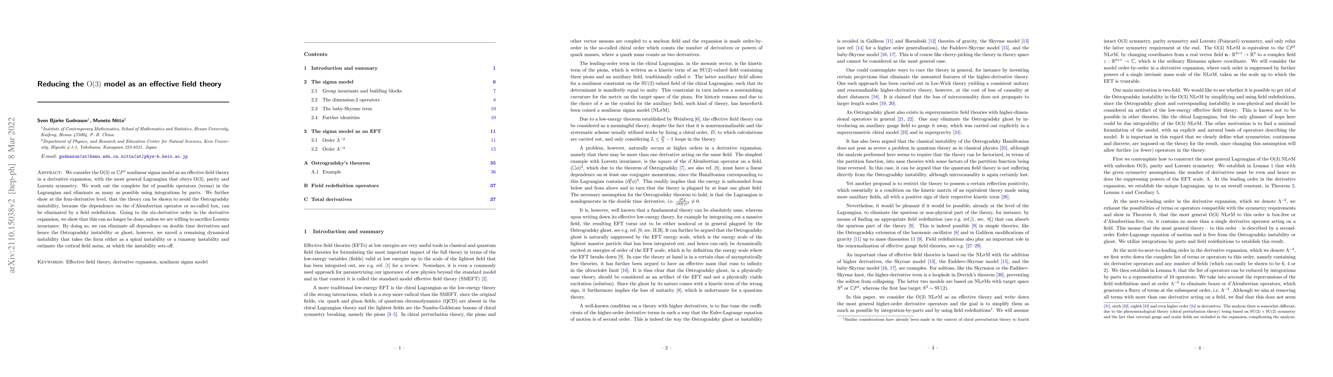 Thumbnail for Reducing the O(3) model as an effective field theory