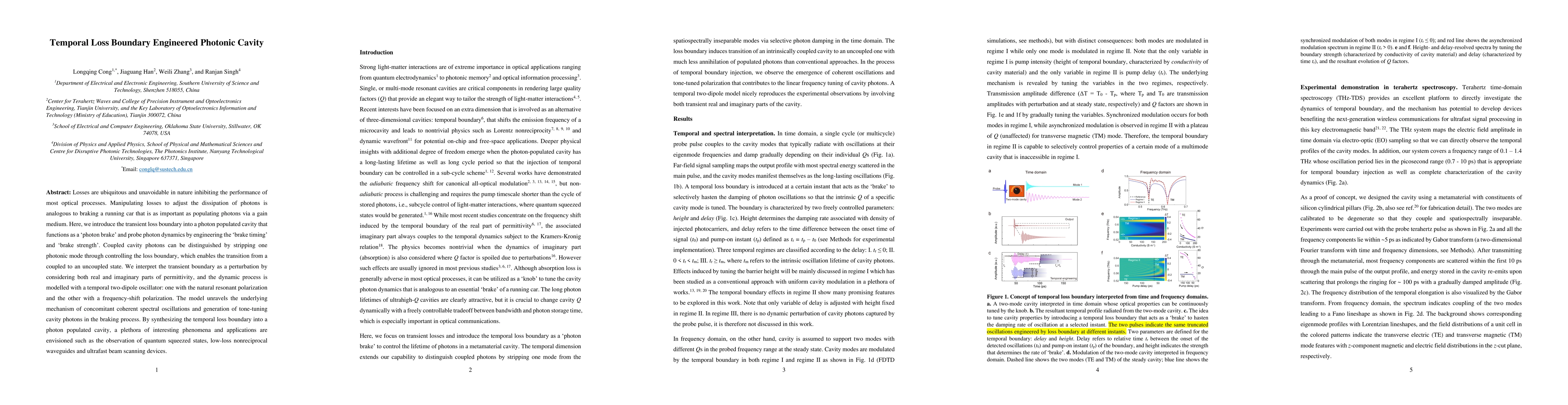 Thumbnail for Temporal Loss Boundary Engineered Photonic Cavity
