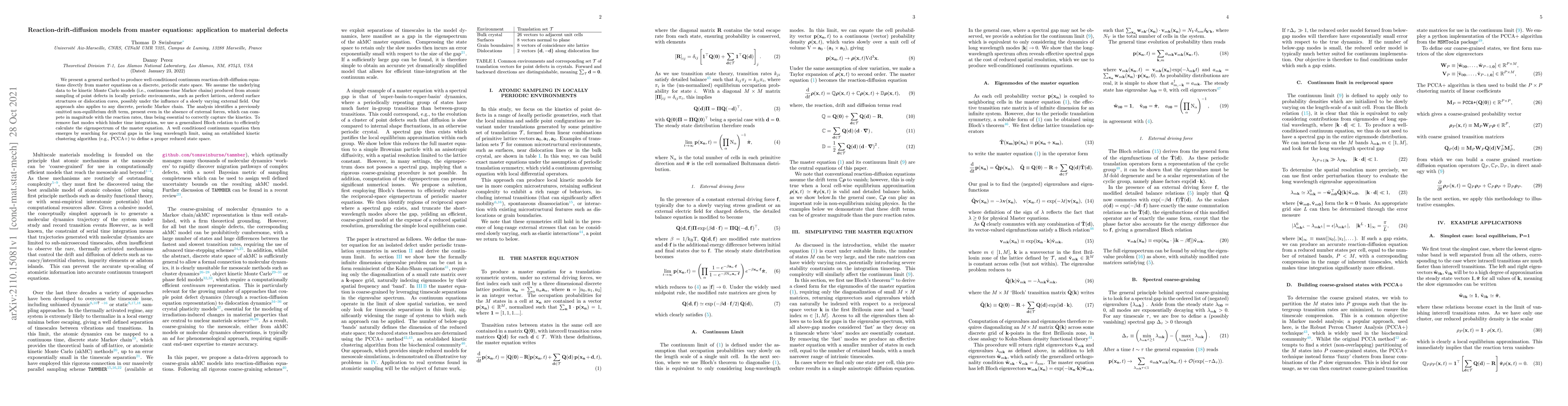 Thumbnail for Reaction-drift-diffusion models from master equations: application to
  material defects