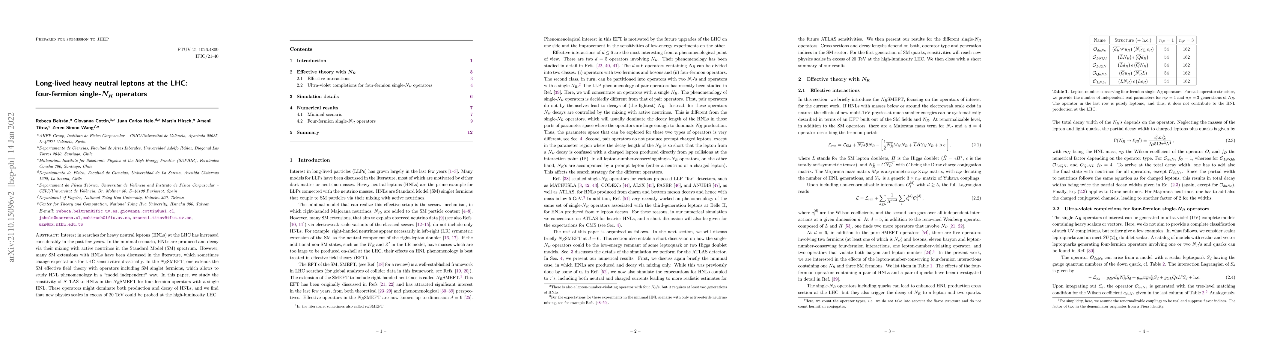 Thumbnail for Long-lived heavy neutral leptons at the LHC: four-fermion single-$N_R$
  operators