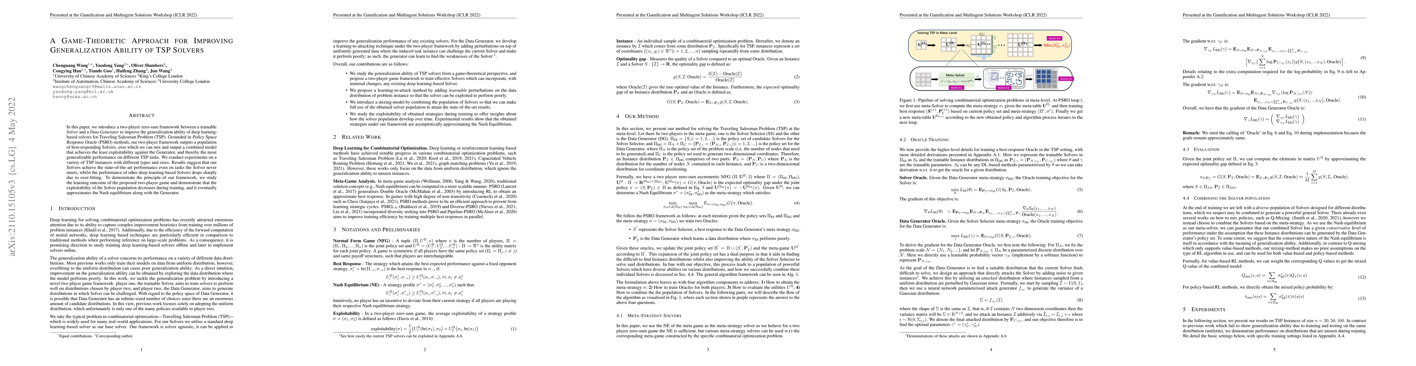 Thumbnail for A Game-Theoretic Approach for Improving Generalization Ability of TSP
  Solvers