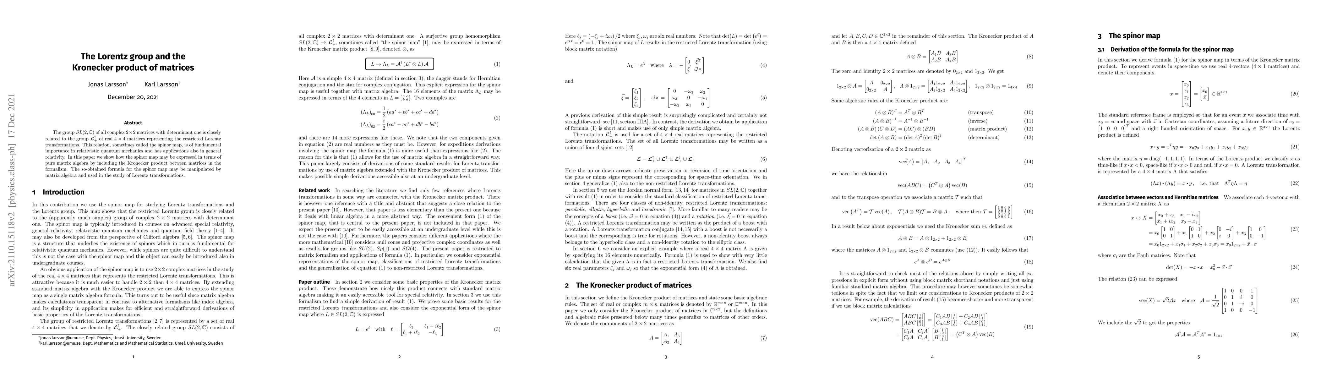 Thumbnail for The Lorentz group and the Kronecker product of matrices
