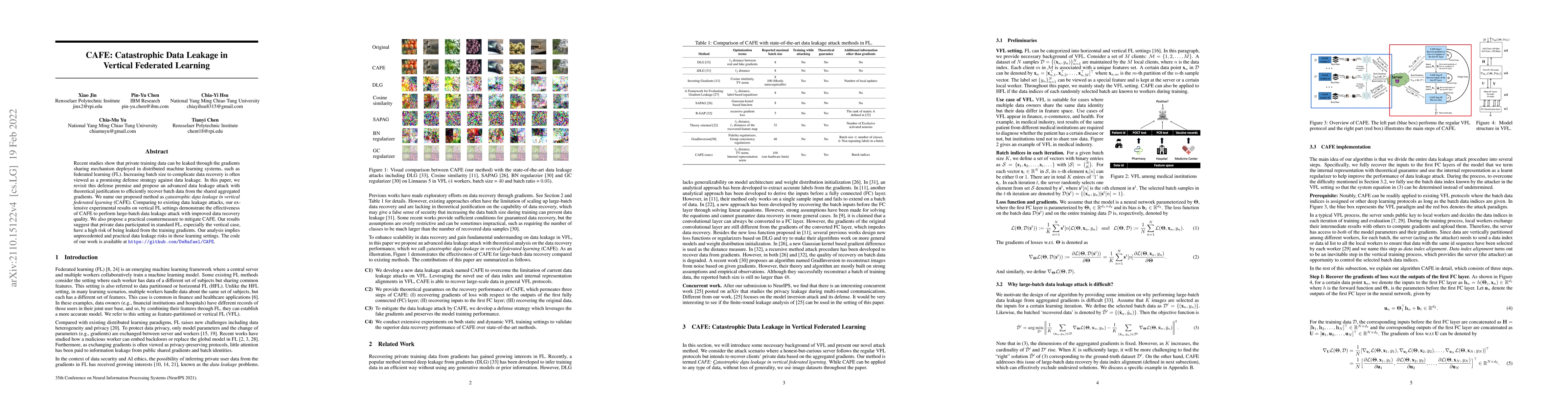 Thumbnail for CAFE: Catastrophic Data Leakage in Vertical Federated Learning