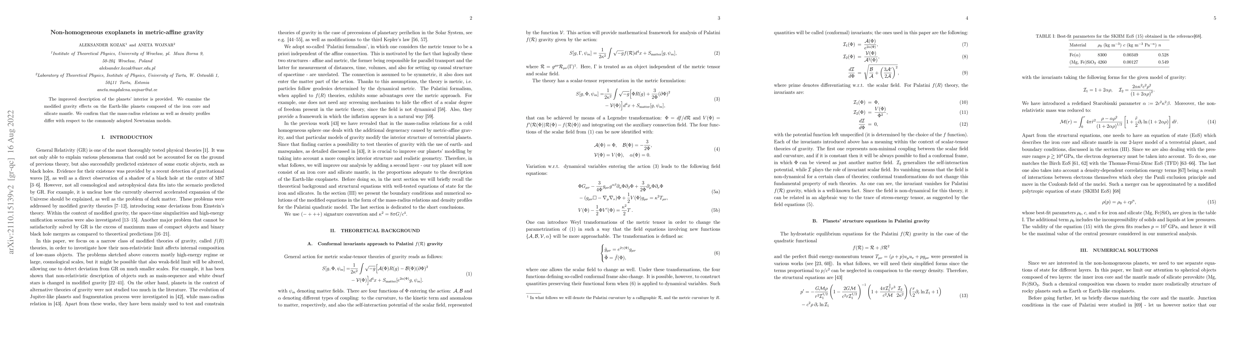 Thumbnail for Non-homogeneous exoplanets in metric-affine gravity
