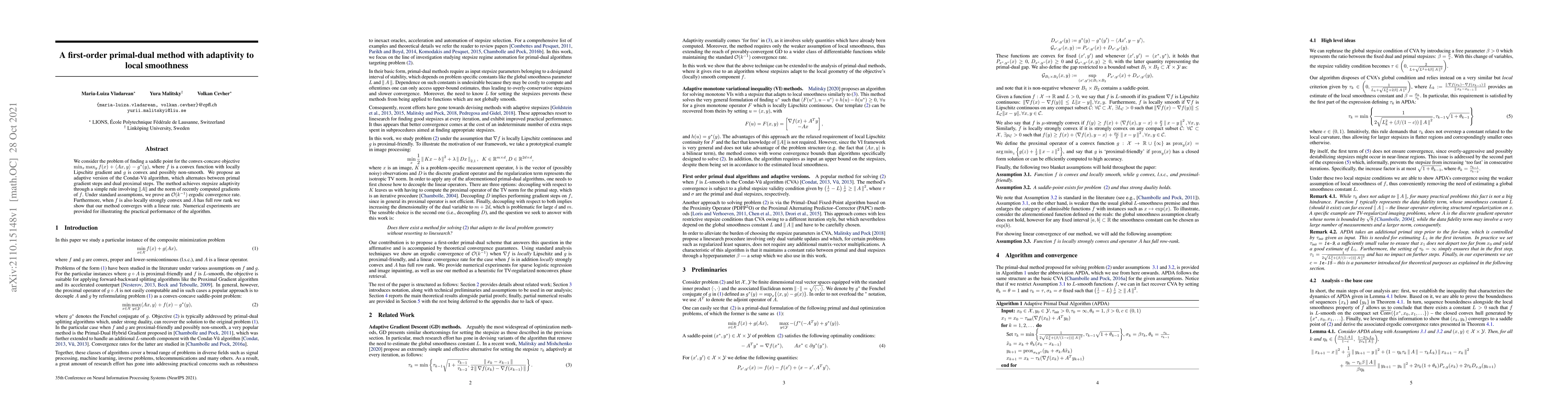 Thumbnail for A first-order primal-dual method with adaptivity to local smoothness