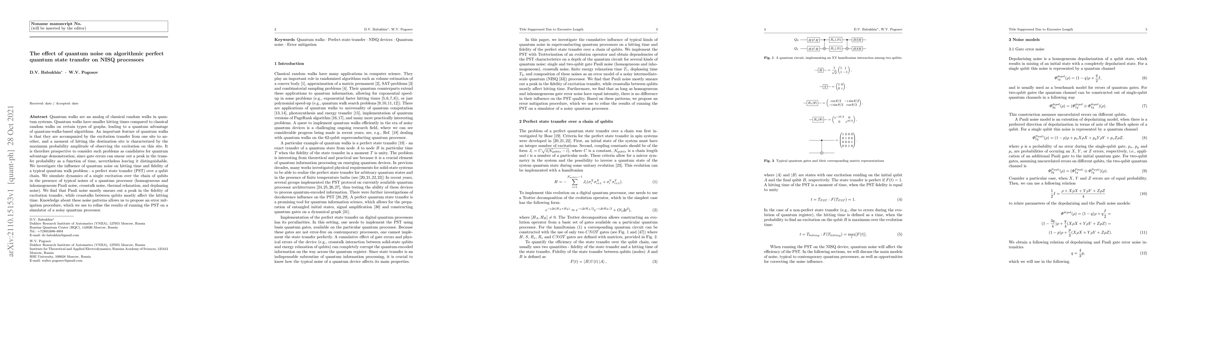 Thumbnail for The effect of quantum noise on algorithmic perfect quantum state
  transfer on NISQ processors
