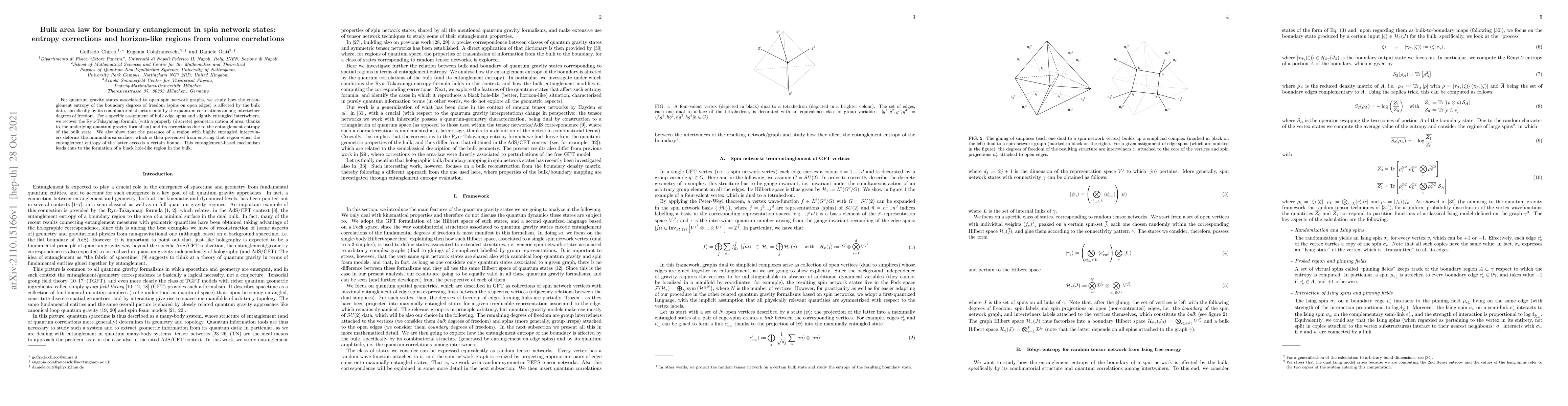 Thumbnail for Bulk area law for boundary entanglement in spin network states: entropy
  corrections and horizon-like regions from volume correlations