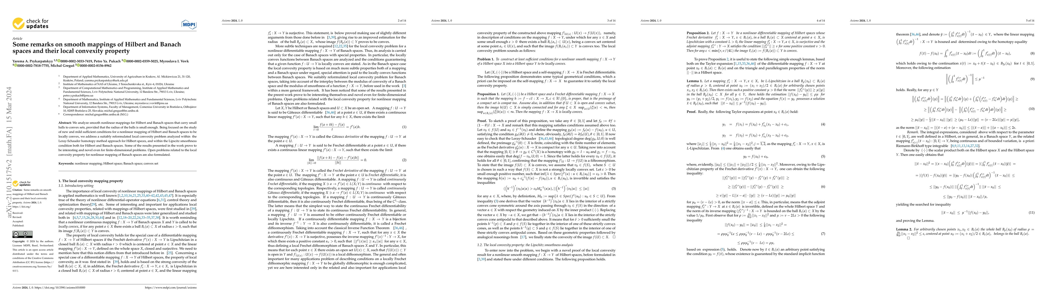 Thumbnail for Some remarks on smooth mappings of Hilbert and Banach spaces and their
  local convexity property