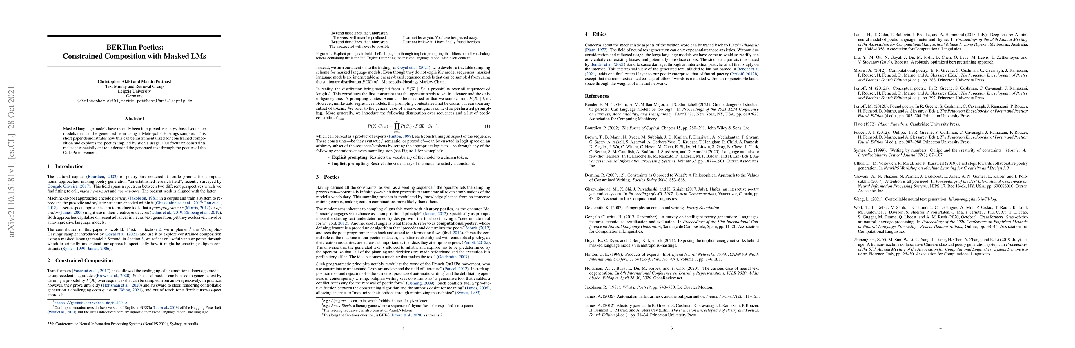 Thumbnail for BERTian Poetics: Constrained Composition with Masked LMs