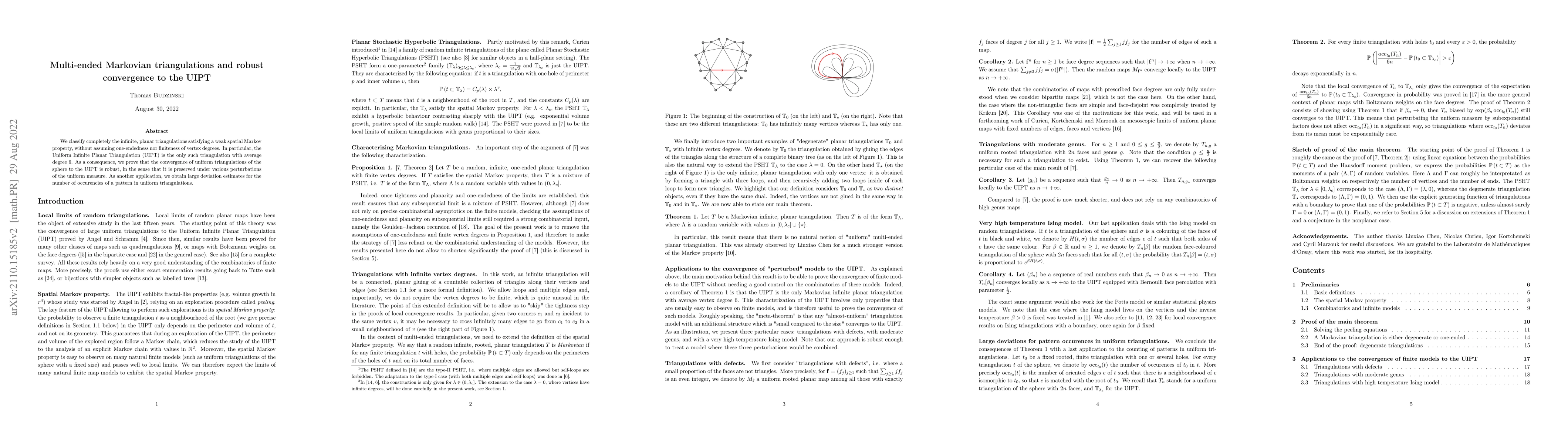 Thumbnail for Multi-ended Markovian triangulations and robust convergence to the UIPT