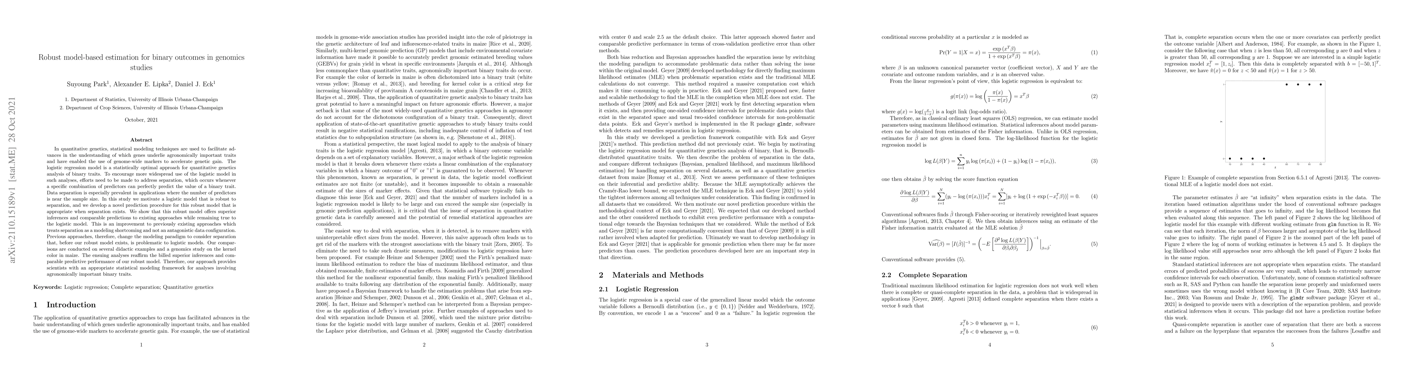 Thumbnail for Robust model-based estimation for binary outcomes in genomics studies