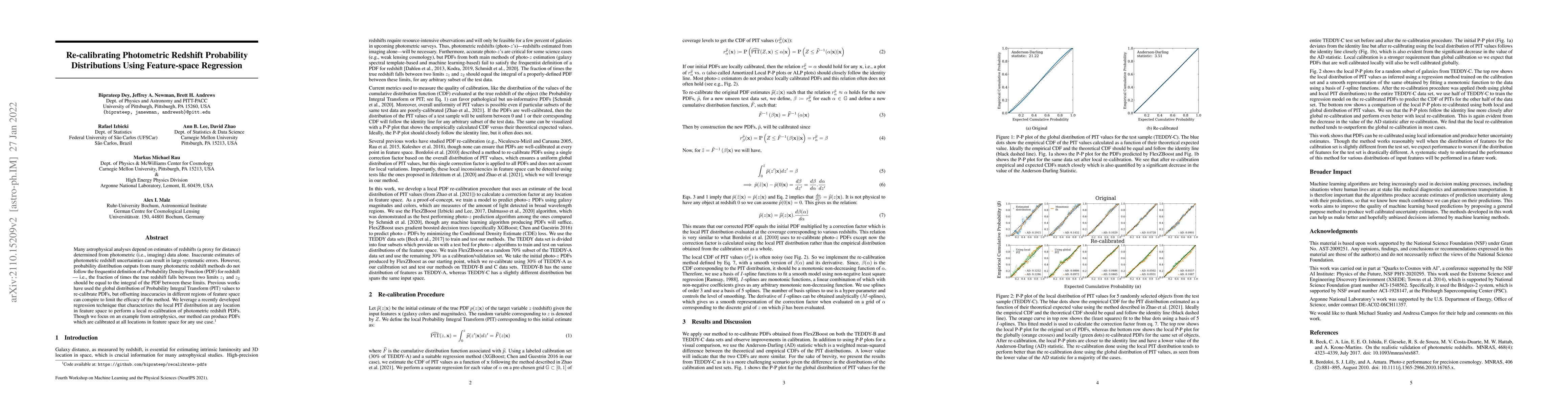 Thumbnail for Re-calibrating Photometric Redshift Probability Distributions Using
  Feature-space Regression