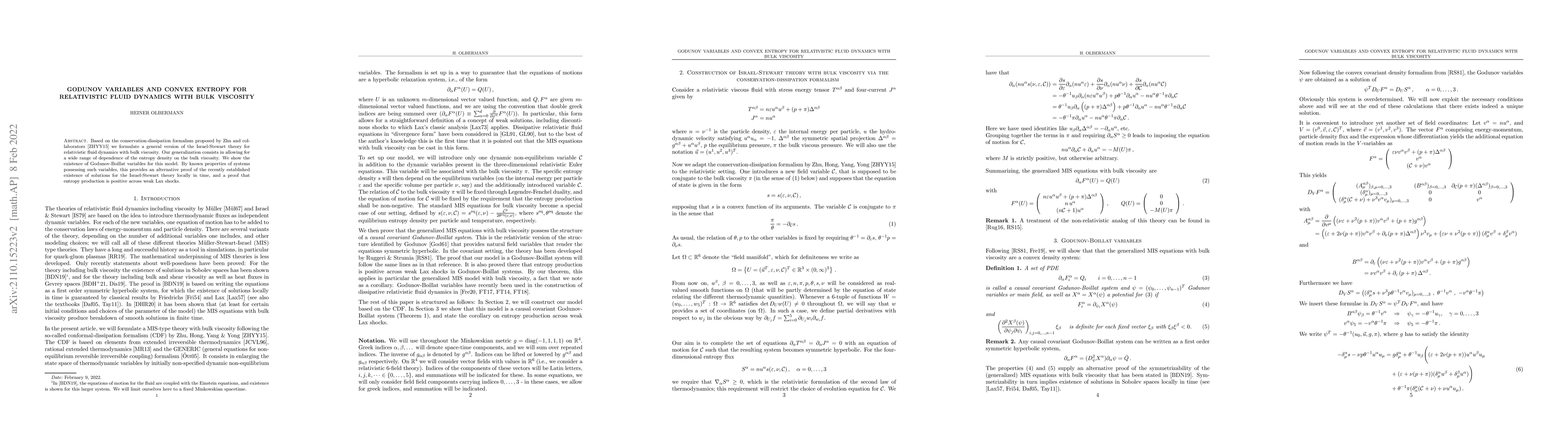 Thumbnail for Godunov variables and convex entropy for relativistic fluid dynamics
  with bulk viscosity