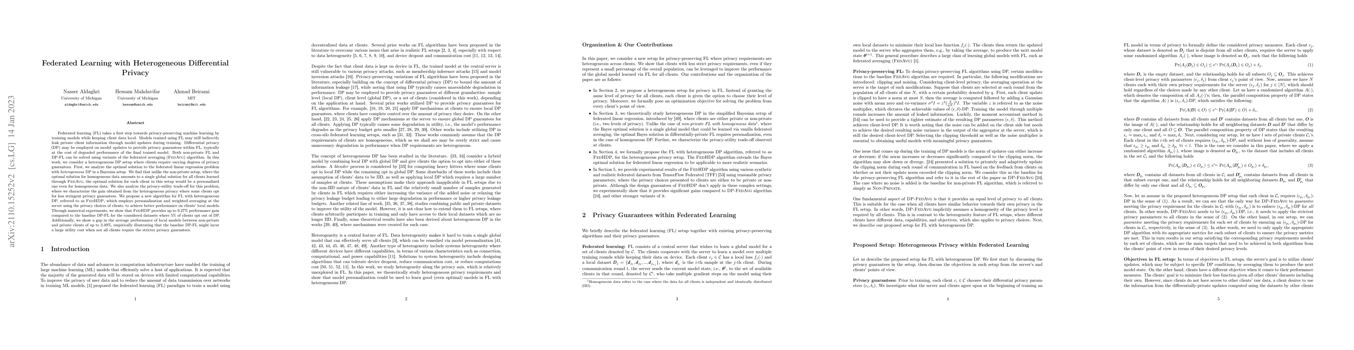 Thumbnail for Federated Learning with Heterogeneous Differential Privacy