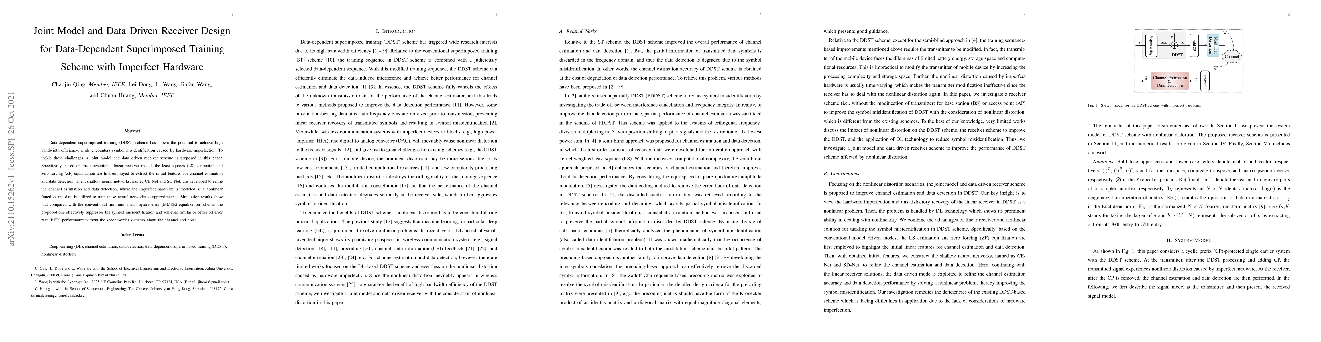 Thumbnail for Joint Model and Data Driven Receiver Design for Data-Dependent
  Superimposed Training Scheme with Imperfect Hardware