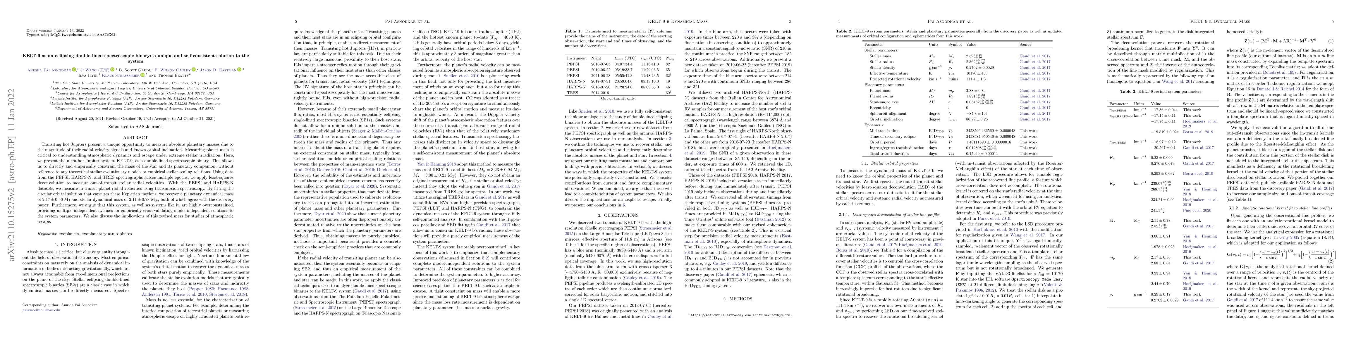 Thumbnail for KELT-9 as an eclipsing double-lined spectroscopic binary: a unique and
  self-consistent solution to the system