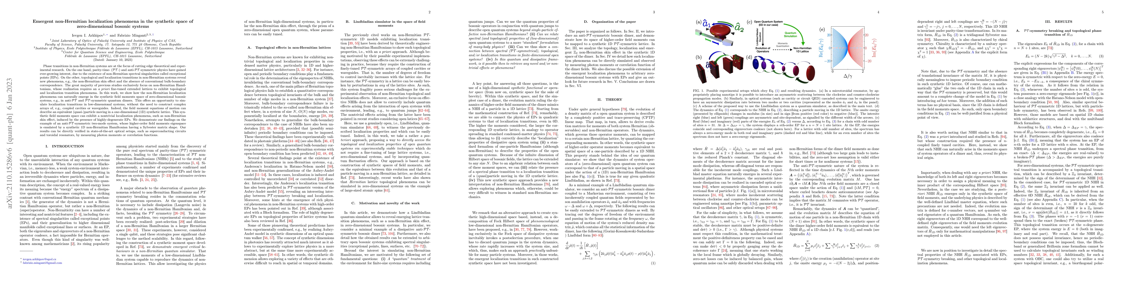Thumbnail for Emergent non-Hermitian localization phenomena in the synthetic space of
  zero-dimensional bosonic systems