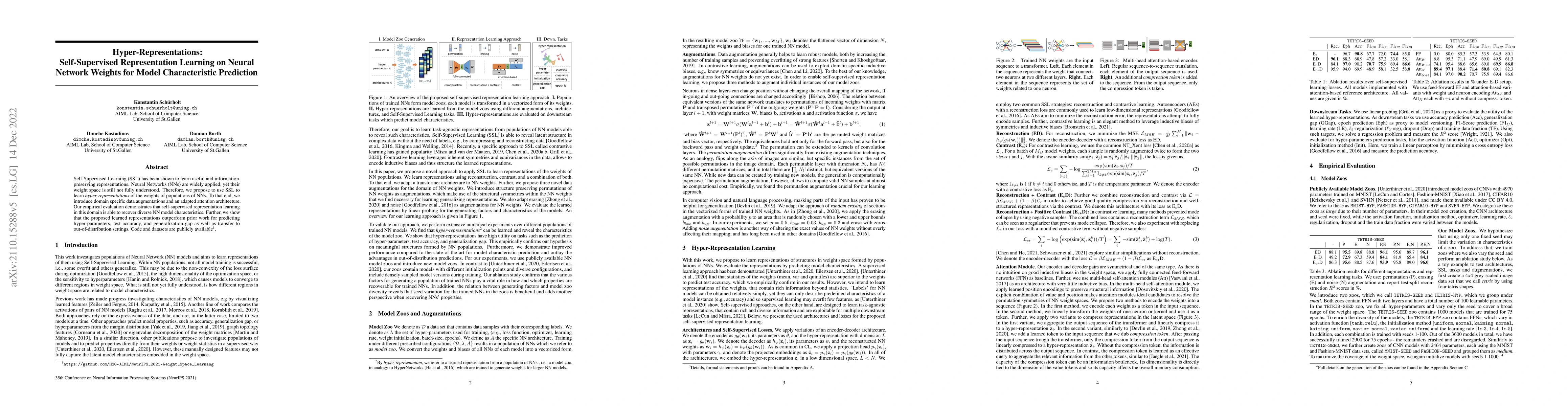 Thumbnail for Hyper-Representations: Self-Supervised Representation Learning on Neural
  Network Weights for Model Characteristic Prediction