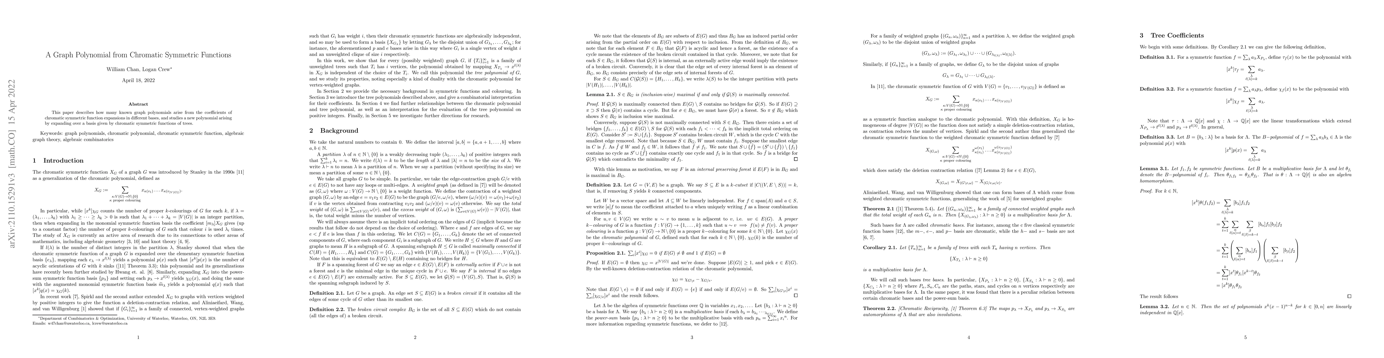 Thumbnail for A Graph Polynomial from Chromatic Symmetric Functions