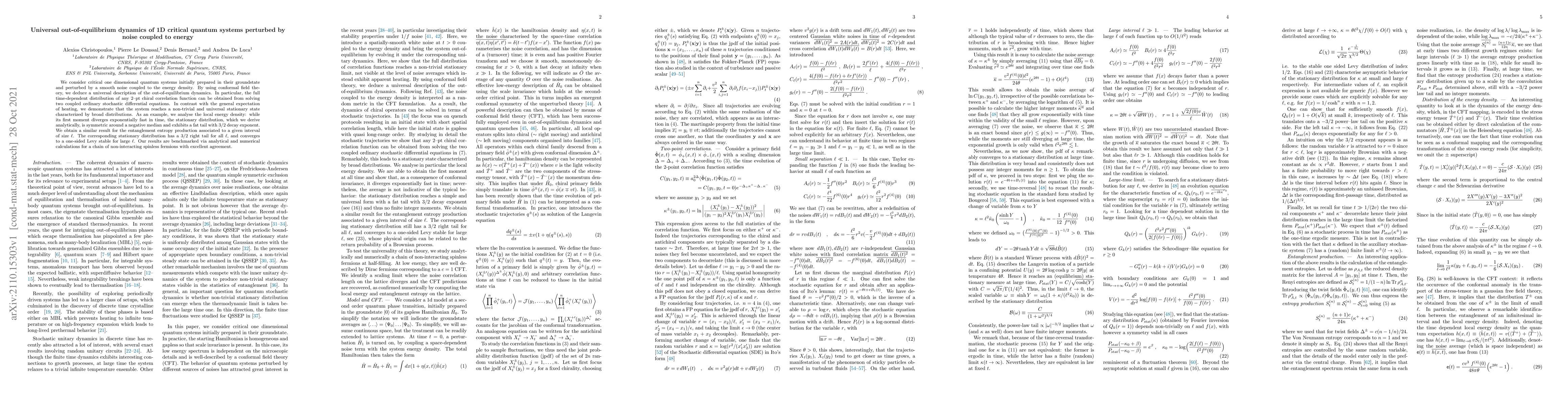 Thumbnail for Universal out-of-equilibrium dynamics of 1D critical quantum systems
  perturbed by noise coupled to energy