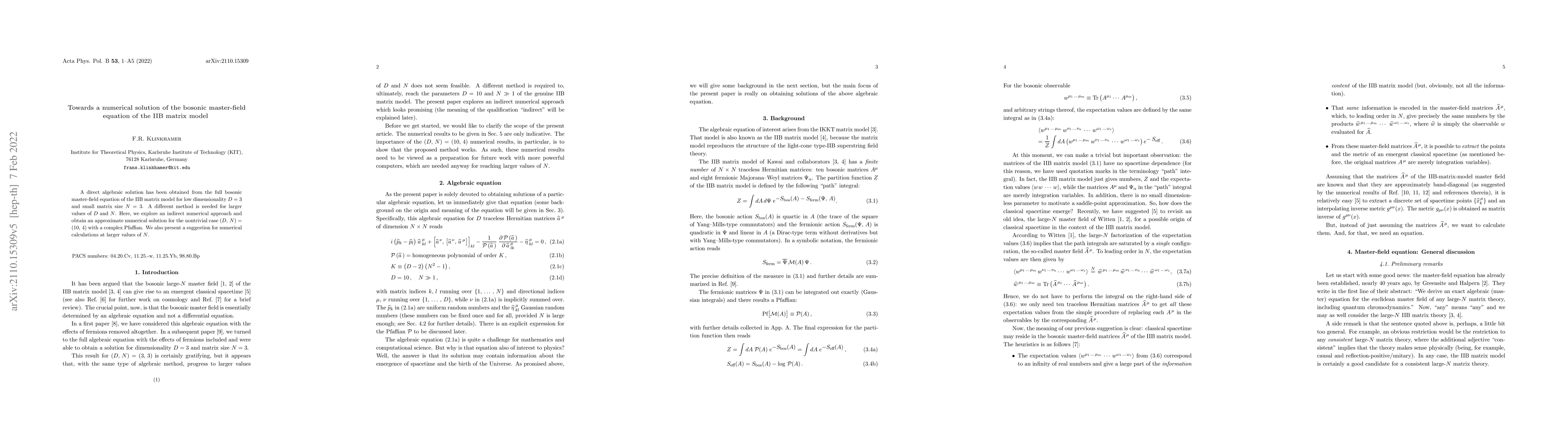 Thumbnail for Towards a numerical solution of the bosonic master-field equation of the
  IIB matrix model