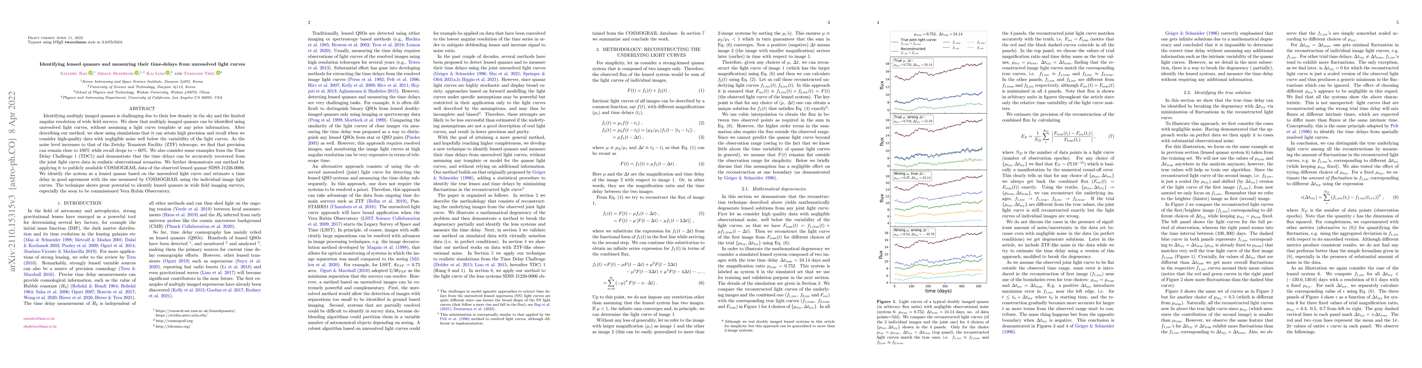 Thumbnail for Identifying lensed quasars and measuring their time-delays from
  unresolved light curves