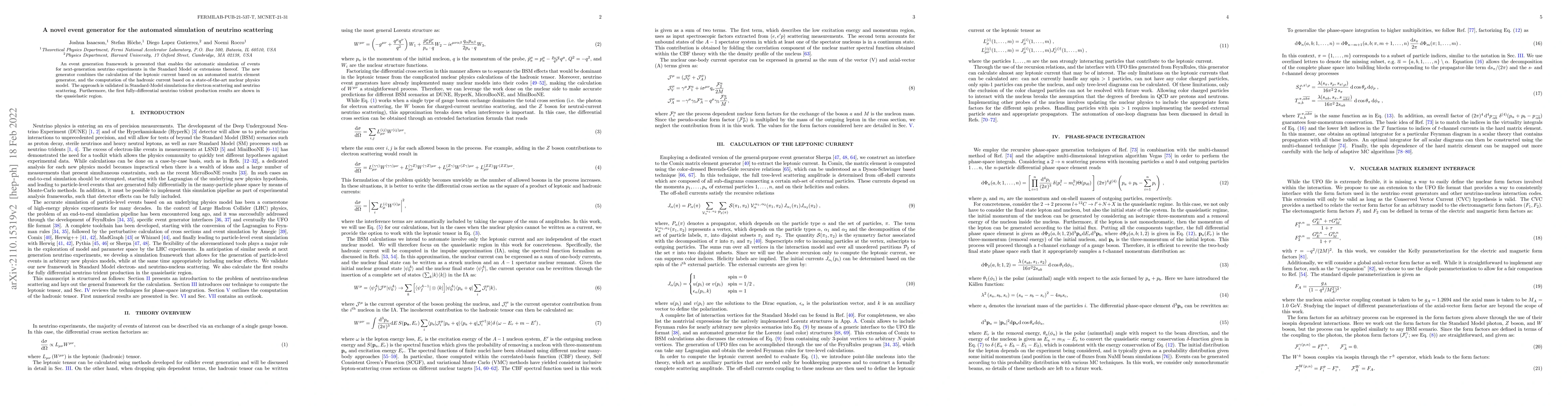 Thumbnail for A novel event generator for the automated simulation of neutrino
  scattering