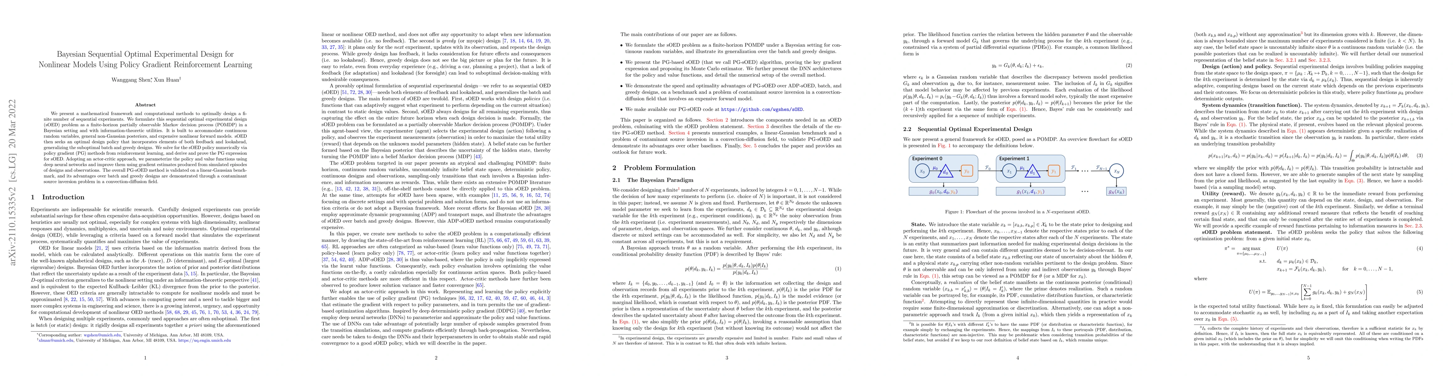 Thumbnail for Bayesian Sequential Optimal Experimental Design for Nonlinear Models
  Using Policy Gradient Reinforcement Learning
