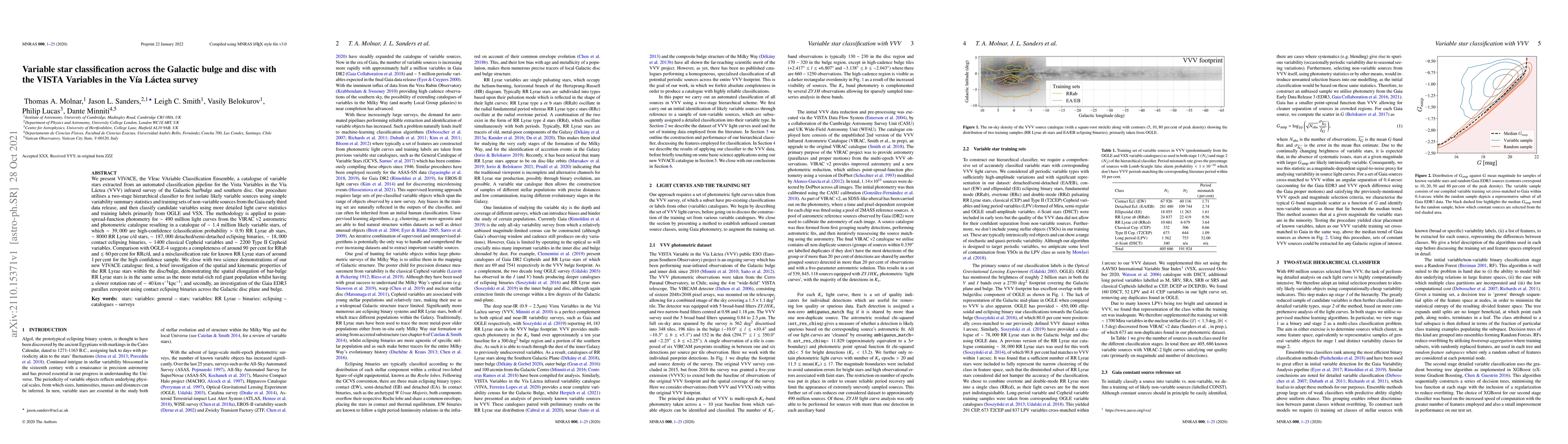 Thumbnail for Variable star classification across the Galactic bulge and disc with the
  VISTA Variables in the V\'ia L\'actea survey