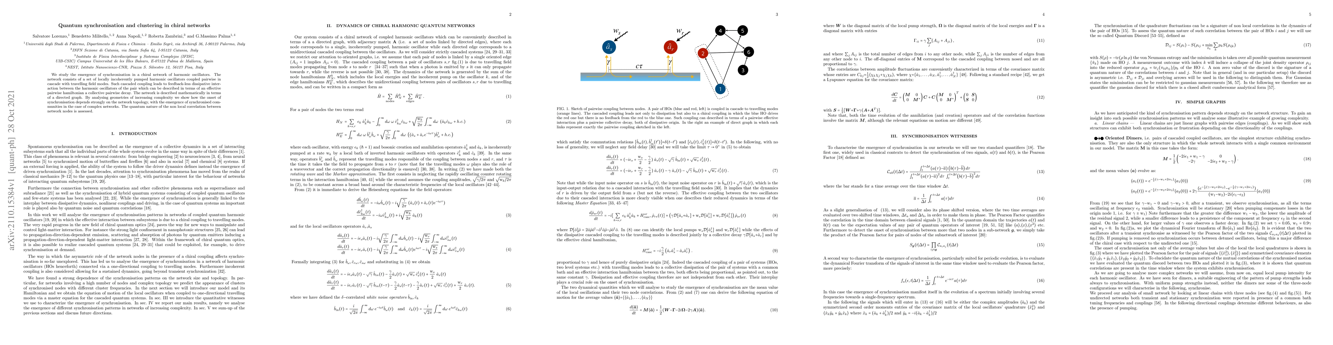 Thumbnail for Quantum synchronisation and clustering in chiral networks