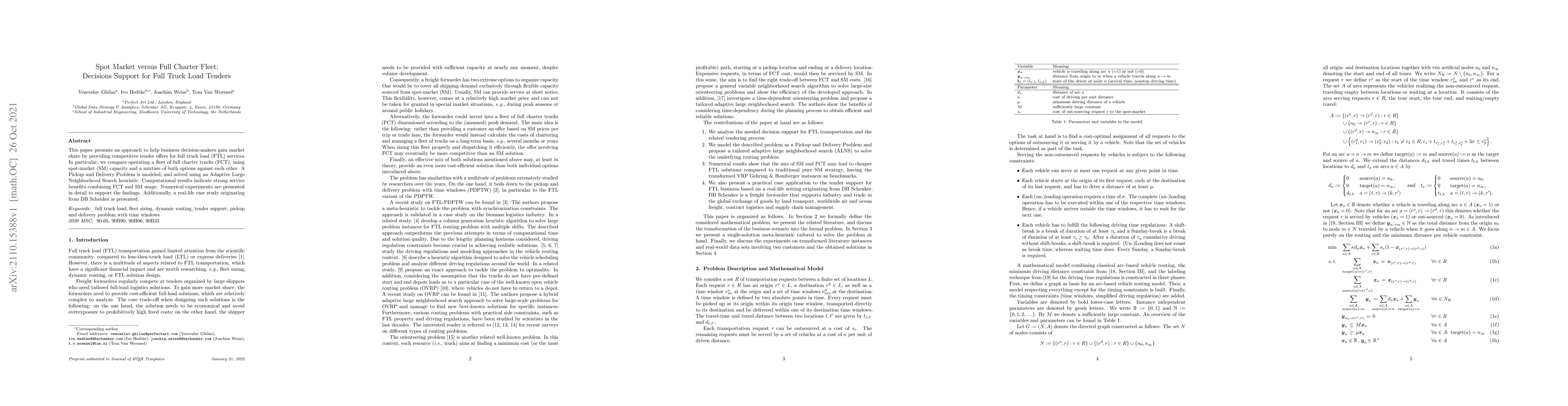 Thumbnail for Spot Market versus Full Charter Fleet: Decisions Support for Full Truck
  Load Tenders