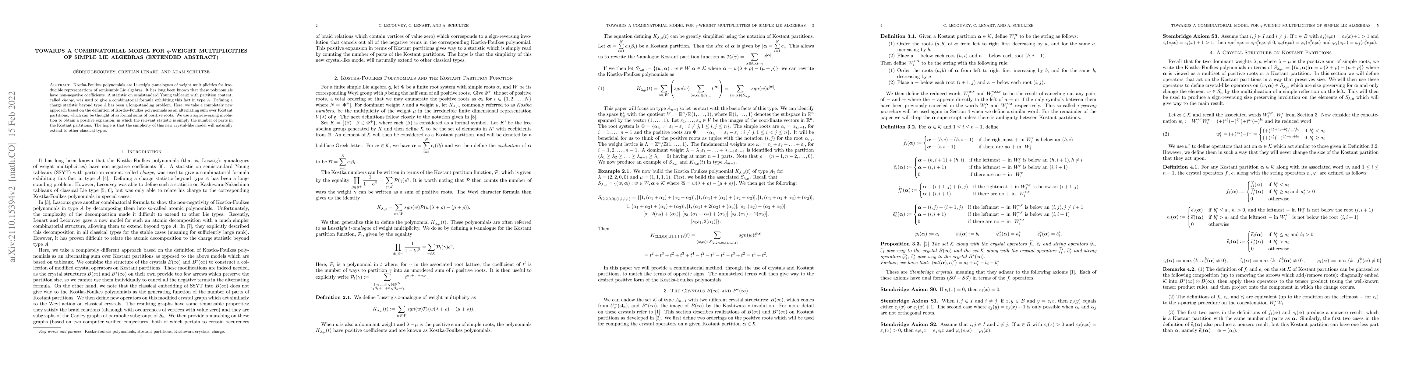 Thumbnail for Towards a Combinatorial Model for $q$-weight Multiplicities of Simple
  Lie Algebras (Extended Abstract)