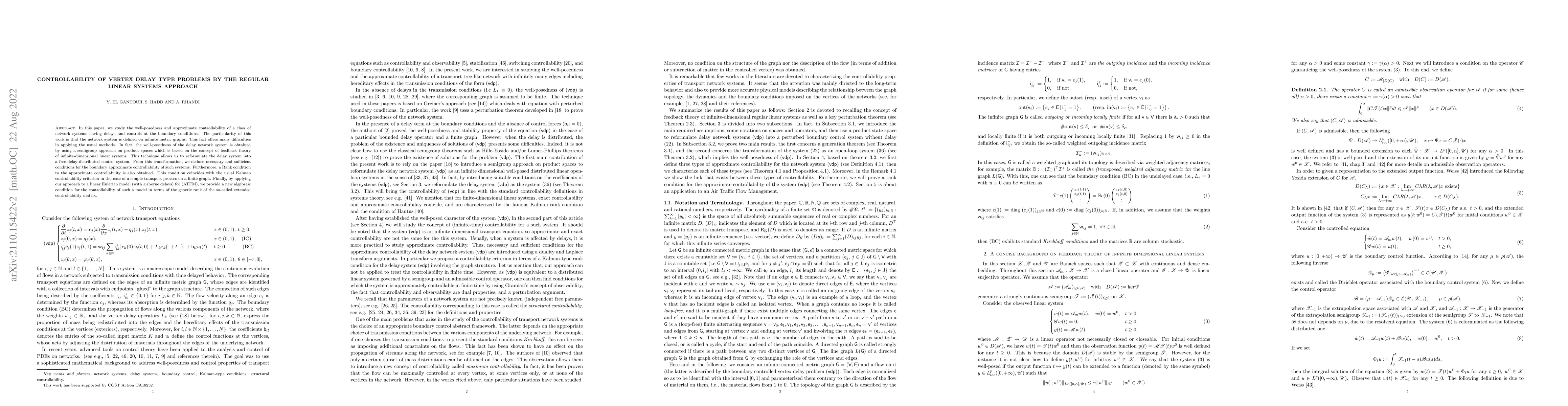 Thumbnail for Controllability of vertex delay type problems by the regular linear
  systems approach