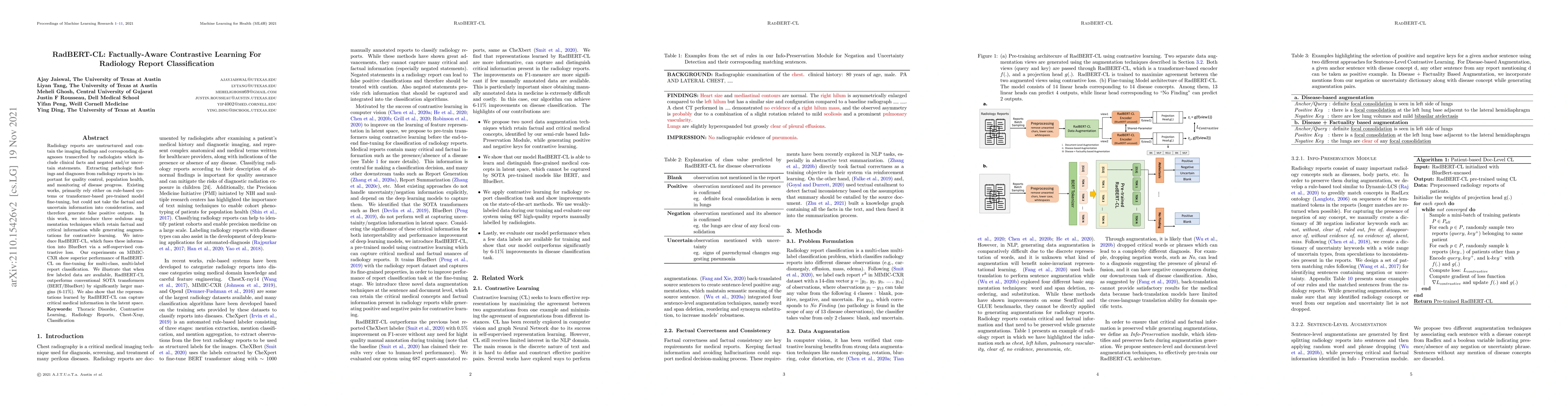 Thumbnail for RadBERT-CL: Factually-Aware Contrastive Learning For Radiology Report
  Classification