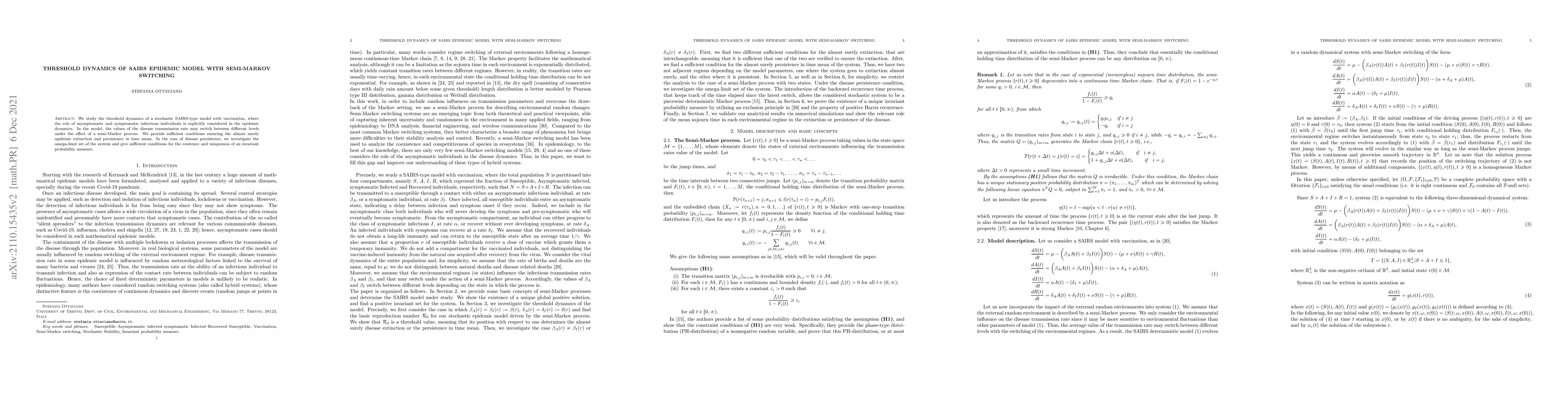 Thumbnail for Threshold dynamics of SAIRS epidemic model with Semi-Markov switching