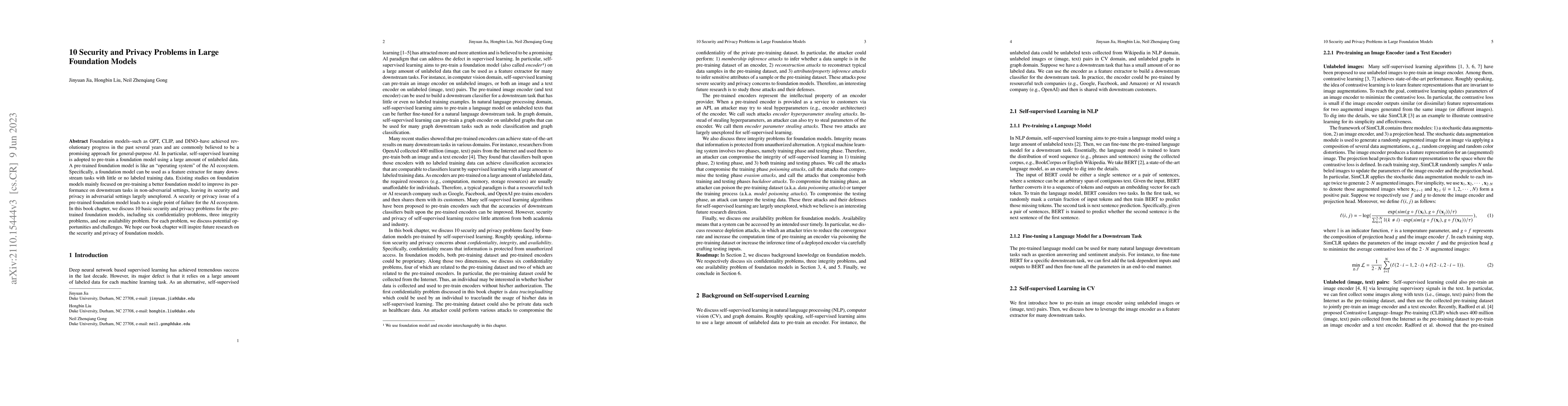 Thumbnail for 10 Security and Privacy Problems in Large Foundation Models