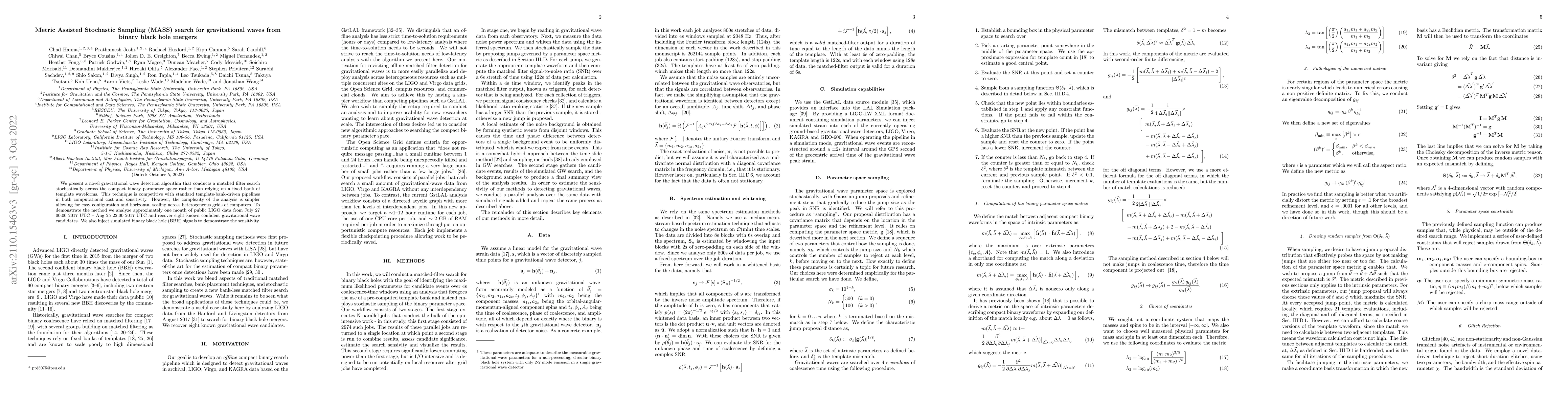 Thumbnail for Metric Assisted Stochastic Sampling (MASS) search for gravitational
  waves from binary black hole mergers