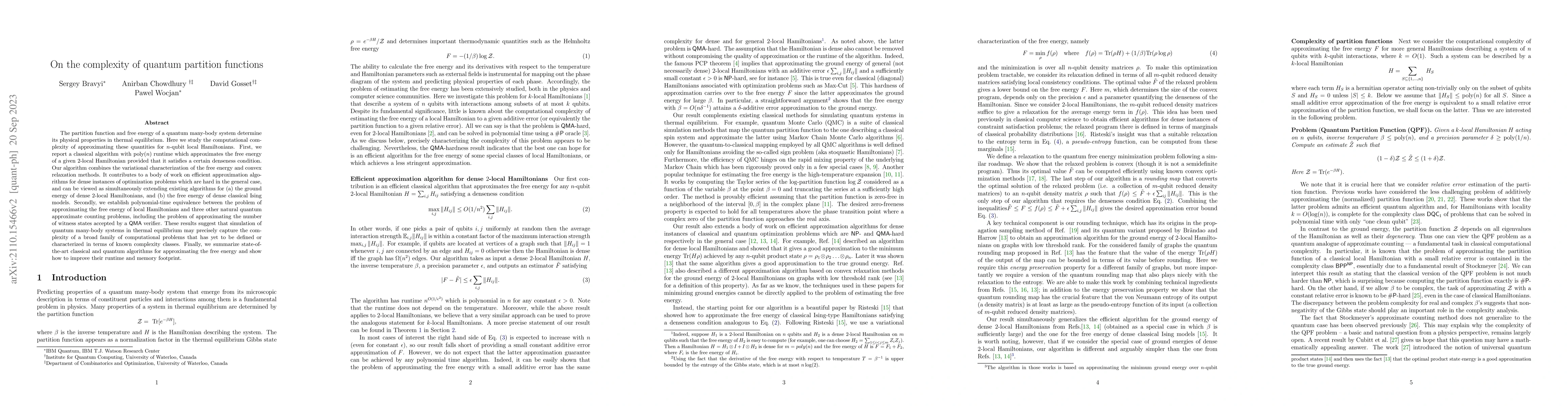 Thumbnail for On the complexity of quantum partition functions