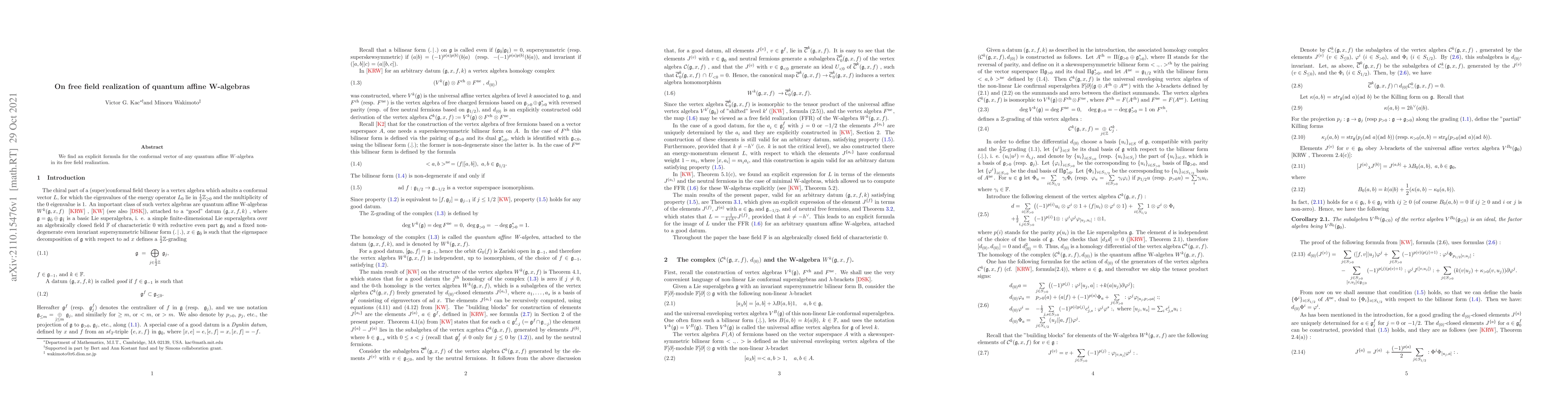 Thumbnail for On free field realization of quantum affine $W$-algebras