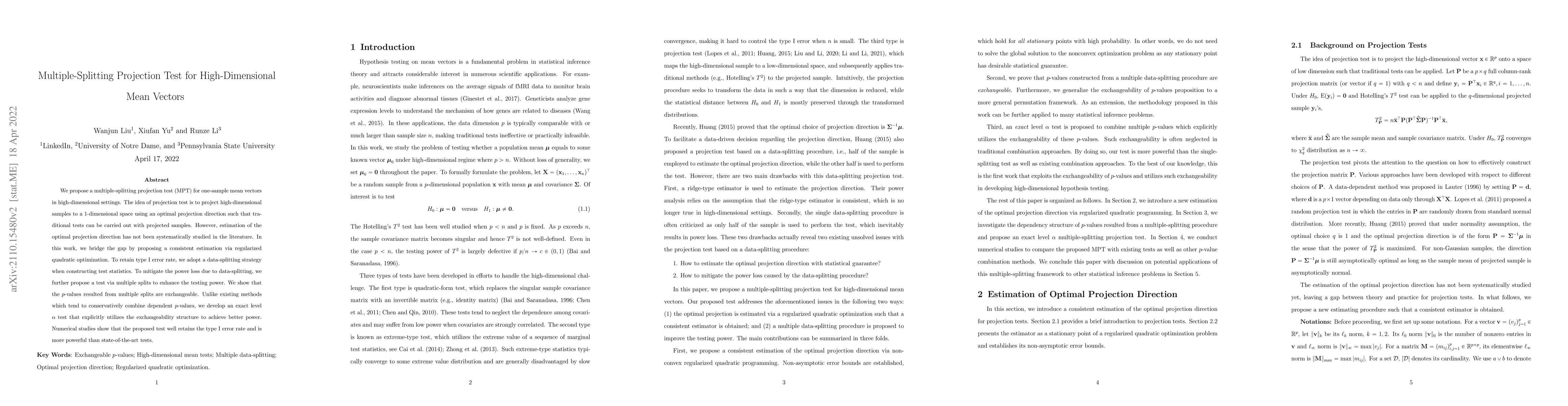 Thumbnail for Multiple-Splitting Projection Test for High-Dimensional Mean Vectors
