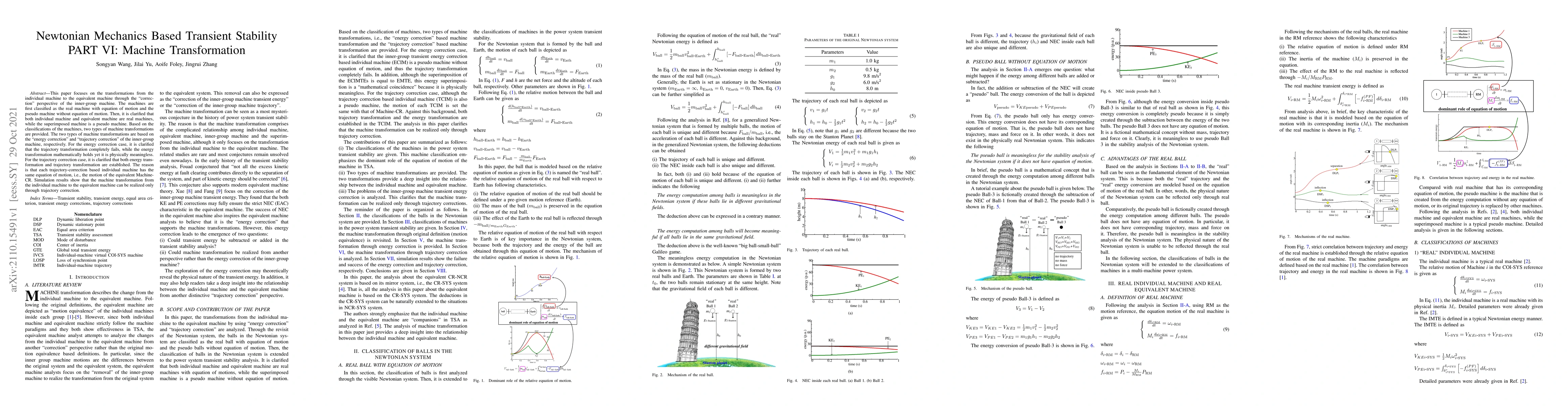 Thumbnail for Newtonian Mechanics Based Transient Stability PART VI: Machine
  Transformation