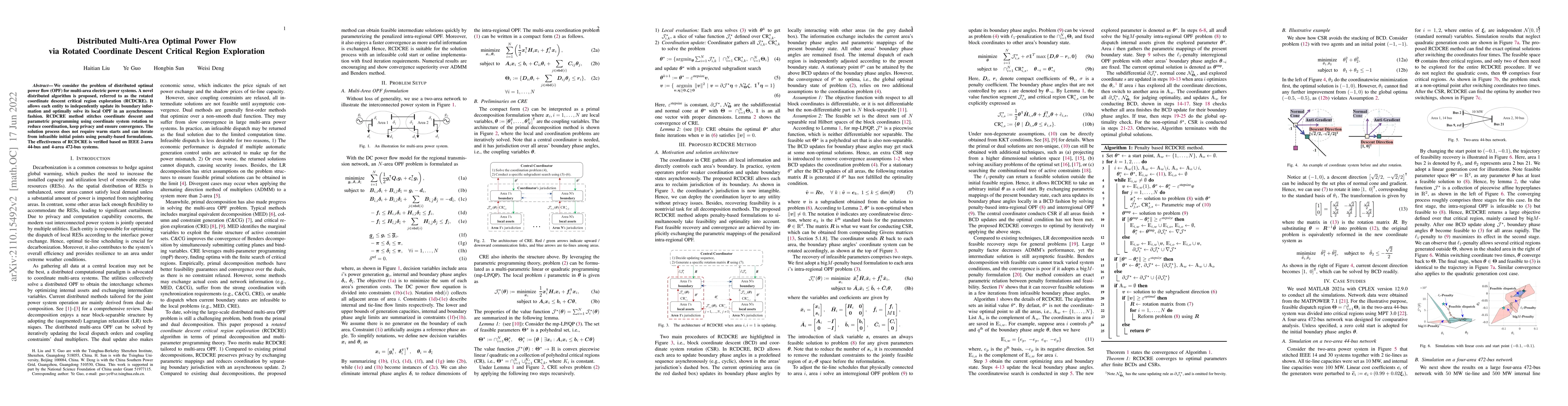 Thumbnail for Distributed Multi-Area Optimal Power Flow via Rotated Coordinate Descent
  Critical Region Exploration