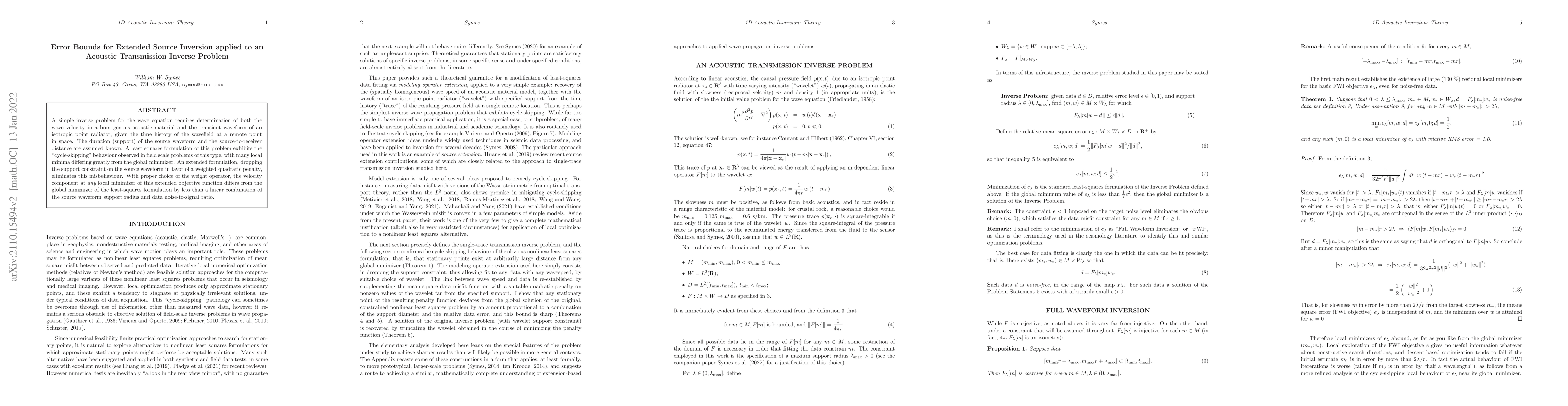 Thumbnail for Error Bounds for Extended Source Inversion applied to an Acoustic
  Transmission Inverse Problem