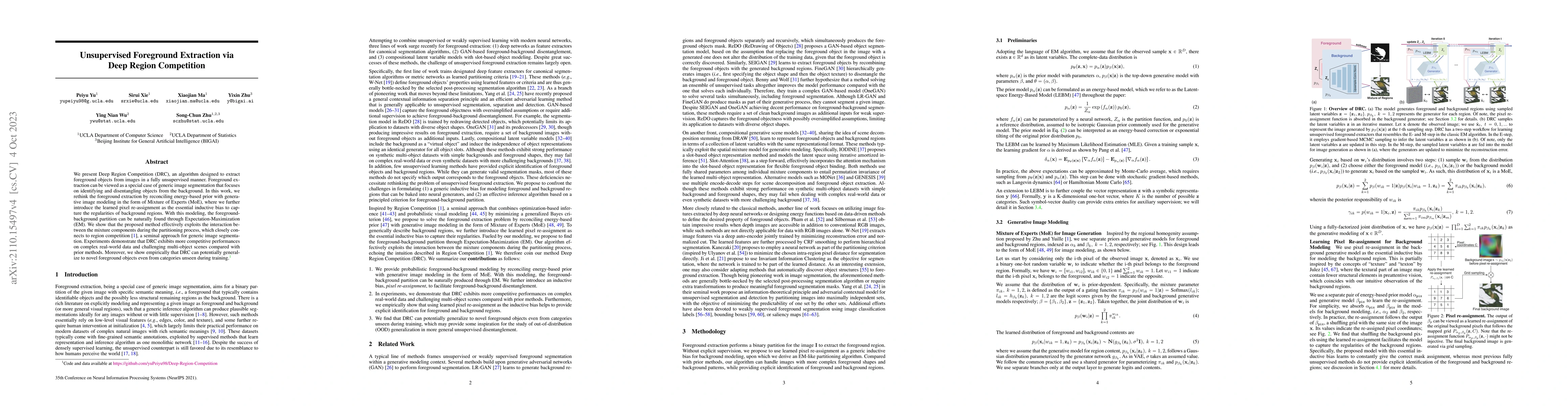 Thumbnail for Unsupervised Foreground Extraction via Deep Region Competition