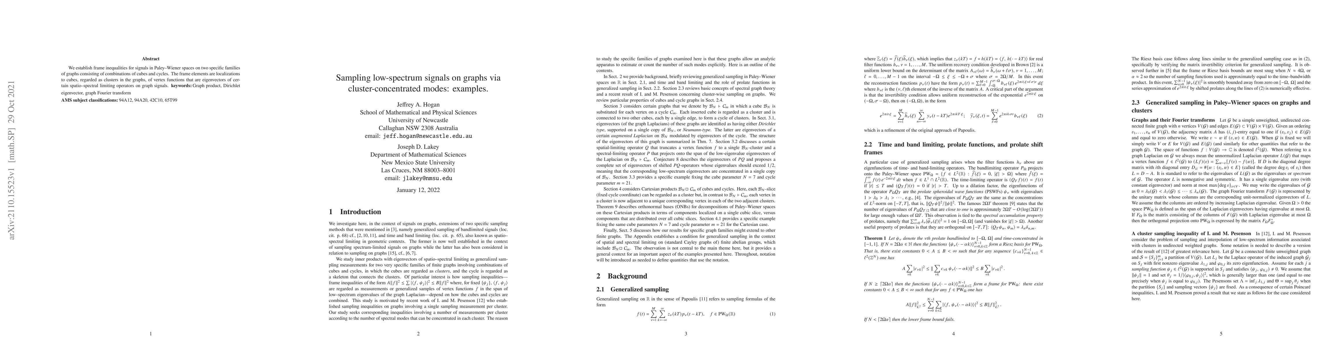 Thumbnail for Sampling low-spectrum signals on graphs via cluster-concentrated modes:
  examples