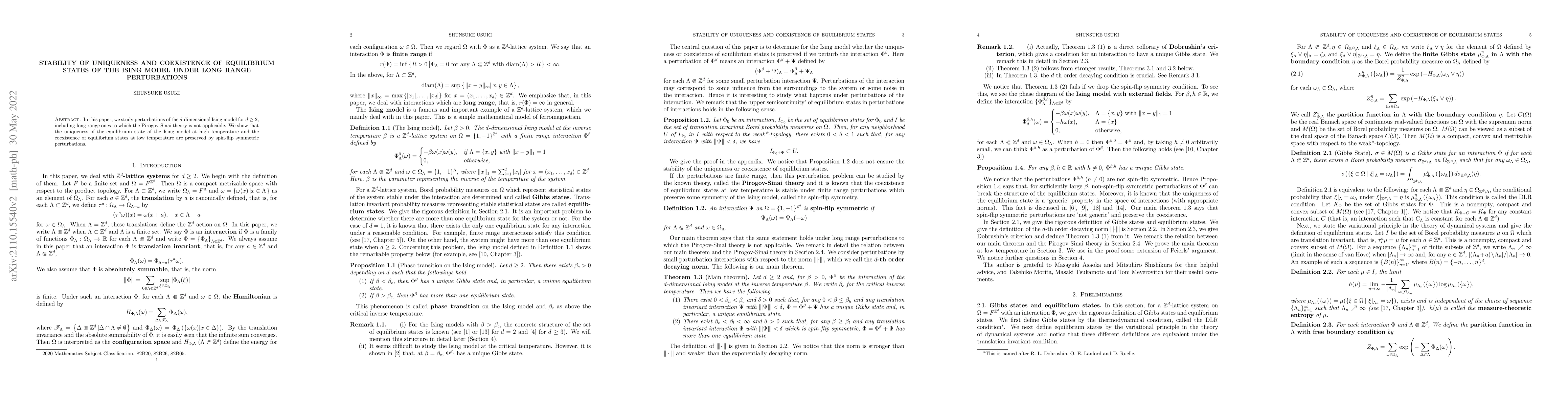 Thumbnail for Stability of uniqueness and coexistence of equilibrium states of the
  Ising model under long range perturbations
