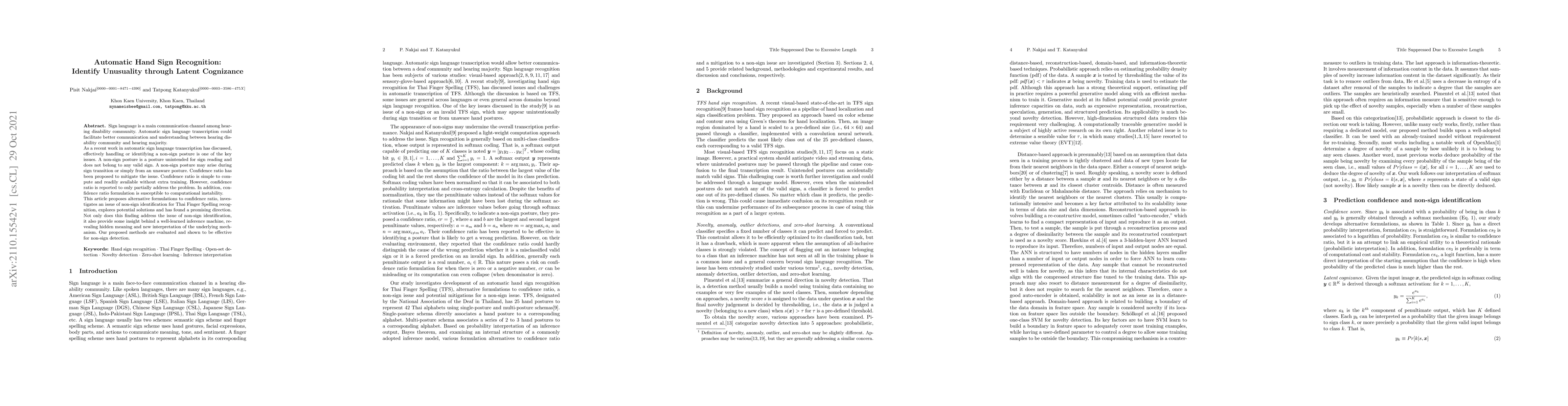 Thumbnail for Automatic Hand Sign Recognition: Identify Unusuality through Latent
  Cognizance